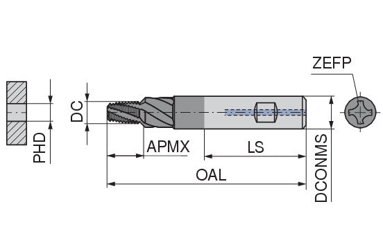 Ceratizit SFSE.NPT1/2-14.20,5.HB.20.IR/IL.IK TI500 CoreLine Shank Thread Milling Cutter With Chamfer Facet 5482001200 (0761420)