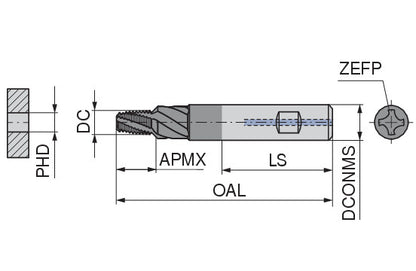Ceratizit SFSE.NPT1/2-14.20,5.HB.20.IR/IL.IK TI500 CoreLine Shank Thread Milling Cutter With Chamfer Facet 5482001200 (0761420)