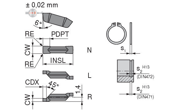 Ceratizit GX16-2S1.00R CTP1340 Circlip Groove Insert 09/16 Standard 70352600 (0712860)