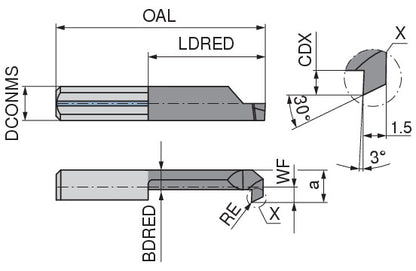 Ceratizit ULTRAMINI.L080.0003-20.IK K10F TIN CoreLine Inserts For Back Boring 73013544 (0772968)