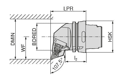 Ceratizit HSK-T63-DDHNR-15 MaxiLock-D 107.5° Toolholder With Top Clamping 74507515 (0751833)