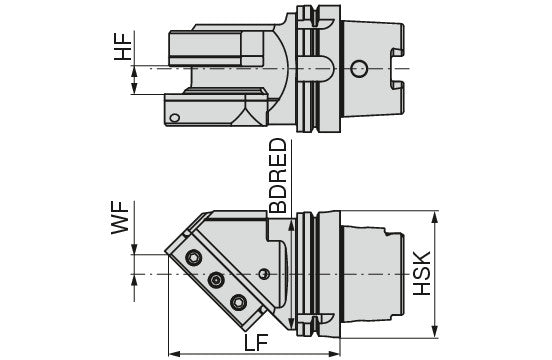 Ceratizit ISO12164-3.T100.VKA.45°.L.20/25/32.DC HSK-T Square Shank Holder With DirectCooling 7457302535 (0746497)