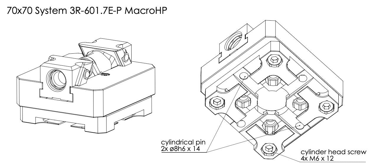 Zedaro Pre-Assembled ZSGMINI Centric Vice on System3R Macro 70x70mm Pallet with Drawbar (0707719)