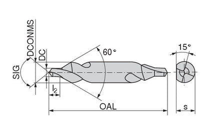 Ceratizit N-ZB.1,25.L.DIN333-A CoreLine Centre Drills (DIN 333), Form 10435125 (0726824)