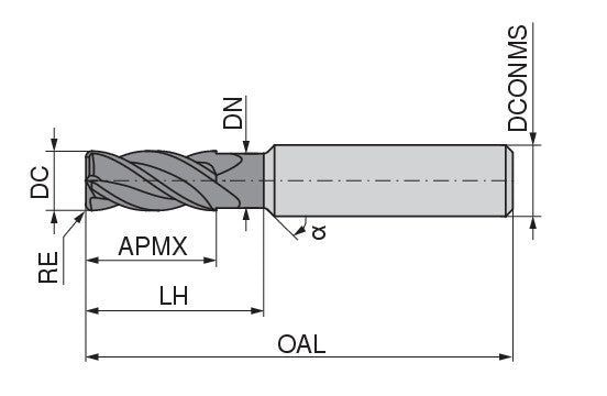 CERATIZIT HCR.SC.1,0.50°.Z4.R.HA.EL DPX62U CARBIDE END MILL WITH EDGE BREAK 5360641000 (0700807)