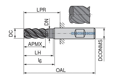 CERATIZIT SCR.H-TO.4,0.45°.Z4.R0,5.HB.L.IK TI1200 HFC/HPC SOLID CARB. TORUS MILLING CUTTER 5260904100 (0656986)