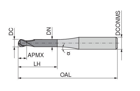 CERATIZIT H.RD.1,5.30°.Z2.HA.L16 TI2000 SOLID CARBIDE BALL NOSED MILLING CUTTER 5235931500 (0649904)