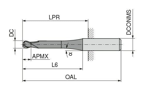 CERATIZIT H.RD.20,0.30°.Z4.HA.K93 TI2000 SOLID CARBIDE BALL NOSED MILLING CUTTER 5240420000 (0649727)