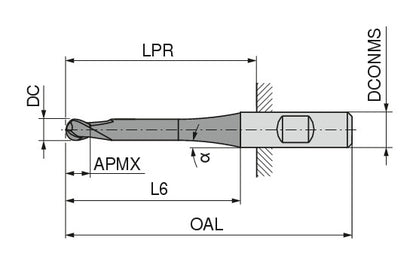 Ceratizit H.RD.2,5.30°.Z4.HB.K TI2000 CoreLine - Ball-nosed End Mills - BlueLine 52405025 (0649496)