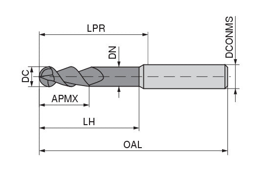 CERATIZIT SL.N.RD.5,0.30°.Z2.HA.K DPB72S SOLID CARBIDE BALL NOSED MILLING CUTTER 12381763 (0657607)