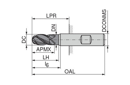 CERATIZIT SCR.H-RD.16,0.35°.Z4.HB.L TI1200 HPC SOLID CARBIDE BALL NOSED CUTTER 5261216100 (0657035)