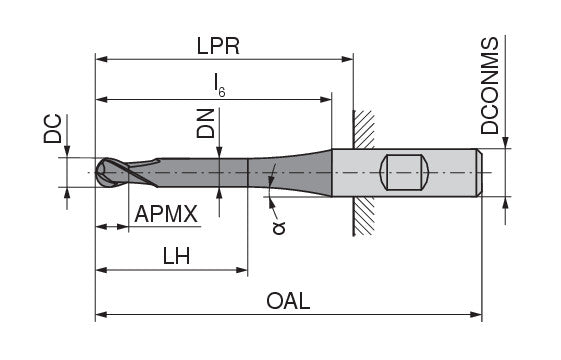 CERATIZIT H.RD.2,5.30°.Z2.HB.EL TI2000 SOLID CARBIDE BALL NOSED MILLING CUTTER 5225902500 (0649722)