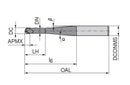 Ceratizit H.RD.3,0.30°.Z2.HA.L57 TI2000 BlueLine - Ball Nosed Cutter 52303030 (0649190)