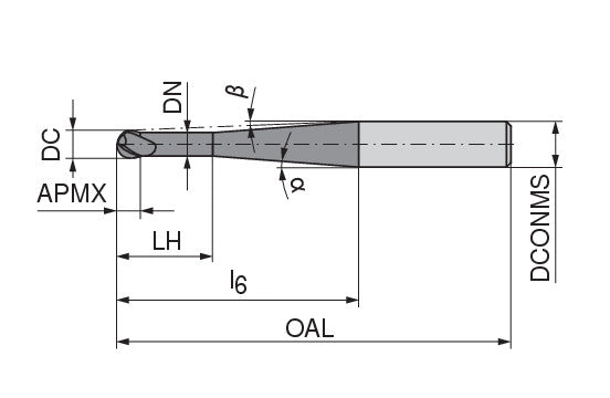 CERATIZIT H.RD.1,50.30°.Z2.HA.L57 TI2000 SOLID CARBIDE BALL NOSED MILLING CUTTER 5230301500 (0649954)