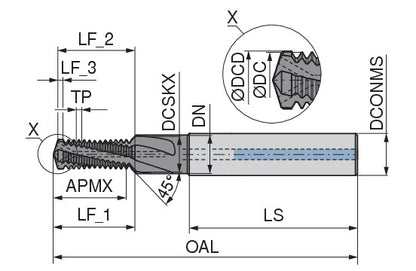 Ceratizit BGF M6 2,5D NZ4 IK AlCrN; MonoThread - Drill Thread Milling Cutter With Chamfer Facet - 5054006000 (0682288)