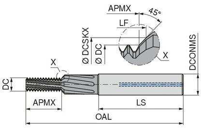 Ceratizit MGF M6 2,0D HPC IK ALCRN NZ6 MonoThread - Shank Thread Milling Cutter With Chamfer Facet - SFSE 5080606000 (0682268)