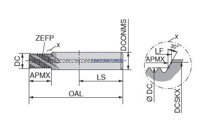 Ceratizit SFSE.M14X1.HA.16.31.0.IR/IL.IK TIALN MonoThread - Thread Milling Cutter With Chamfer Facet 50816142 (0650776)