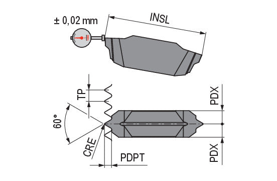 Ceratizit TC16-2 I 2,0 ISO-27P H216T Threading Inserts Full Profile Internal Thread 60° 70358632 (0711868)