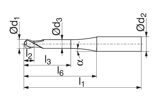 Ceratizit H.RD.2,5.30°.Z2.HA.EL75 TI2000 CoreLine - Ball-nosed End Mills - BlueLine 52258026 (0649344)